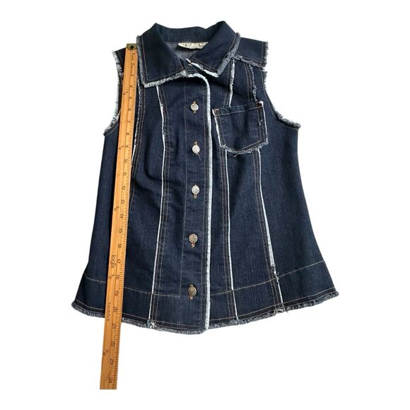 Vintage LA Blend Denim Spandex Short Vest Womens Small Bohemian Blue Button - Picture 7 of 12
